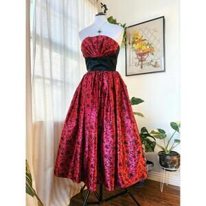 Vintage 80s Gunne Sax Fairy Grunge Red Black Vampy Gothic Floral prom dress sz 3
